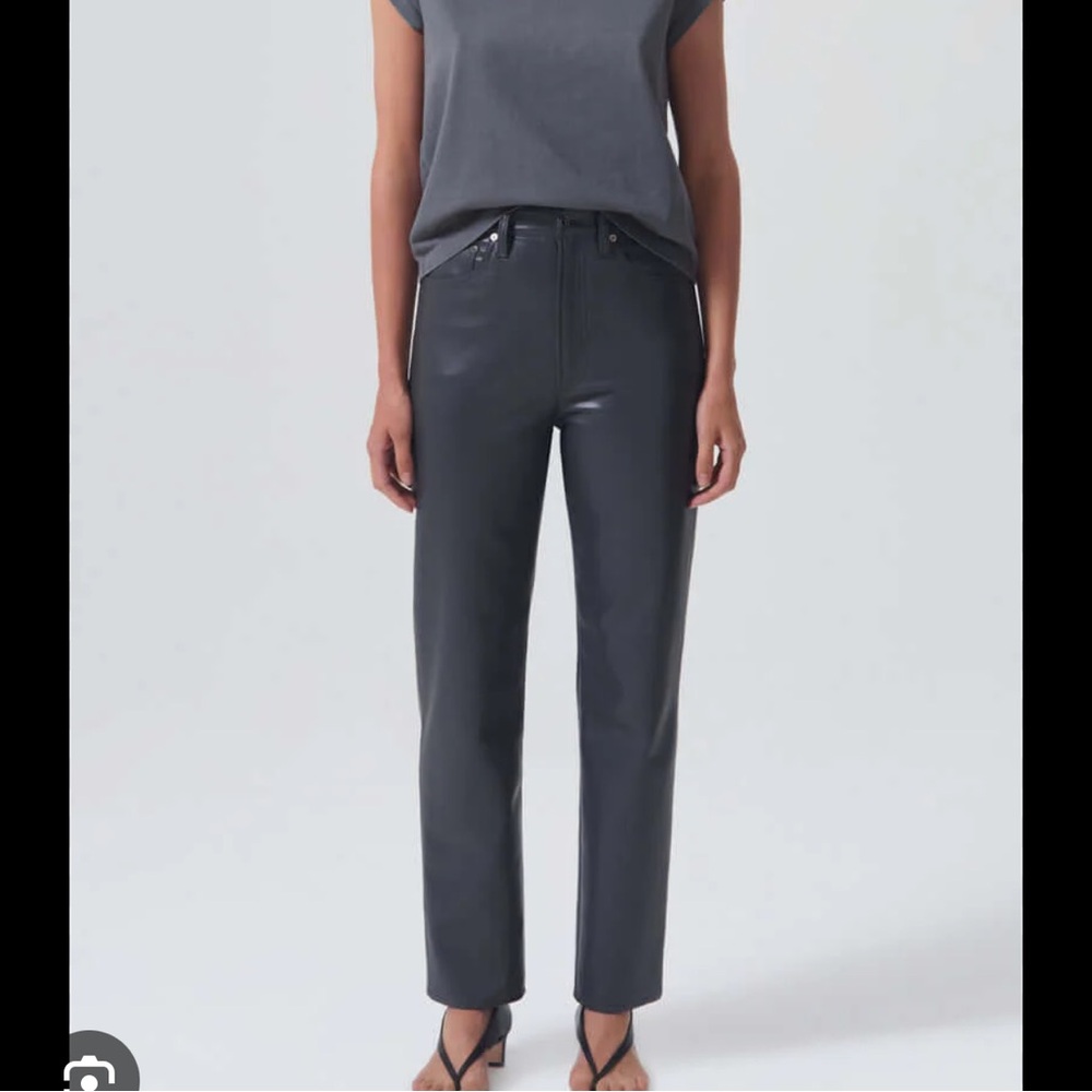Agolde Dark Gray 50%Recycled Leather 90’s Pinch Waist Cut High Rise Pants NWT 34